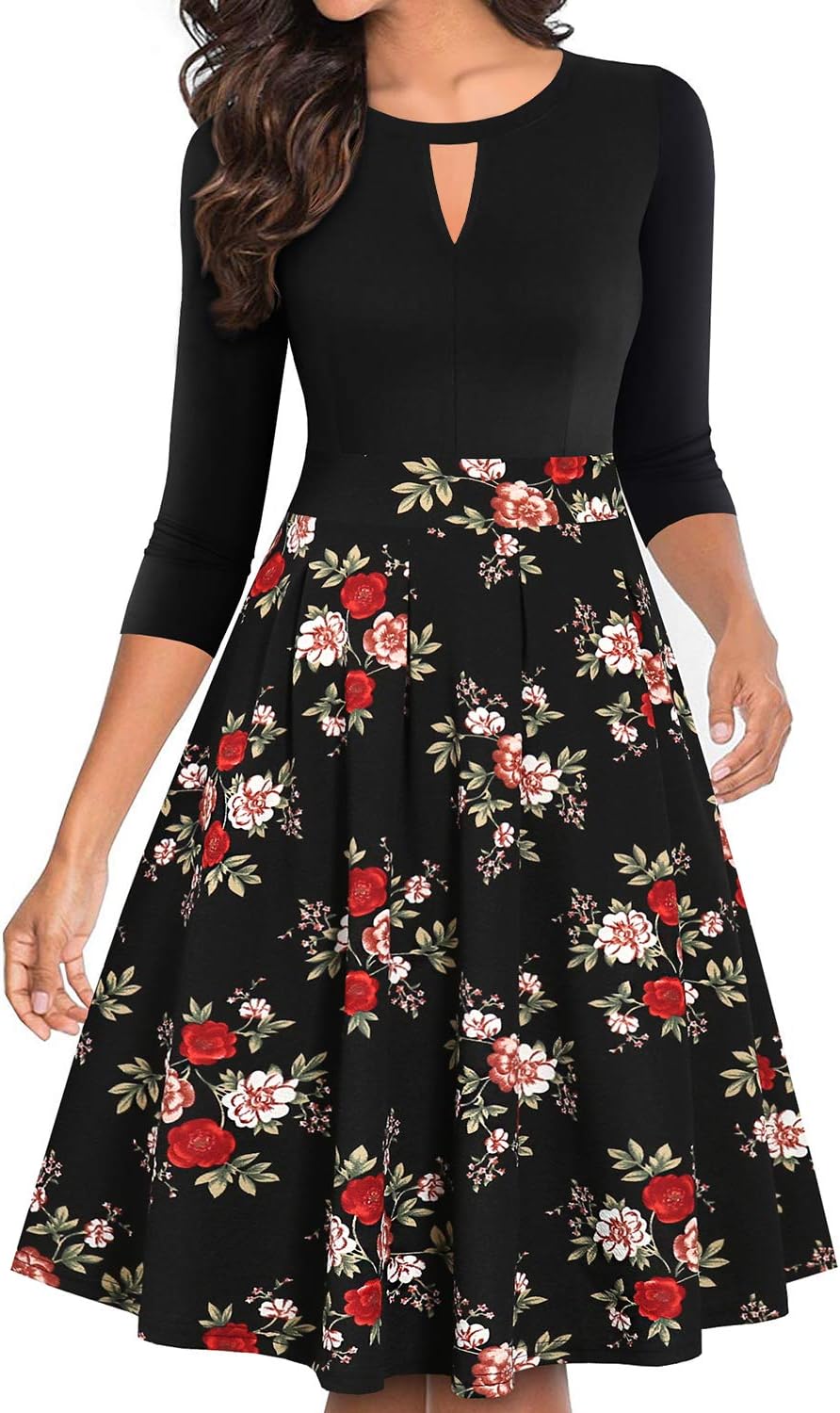 **Best YATHON Women's Vintage Dress, Special Floral Flared A-Line Dress, Innovat...
