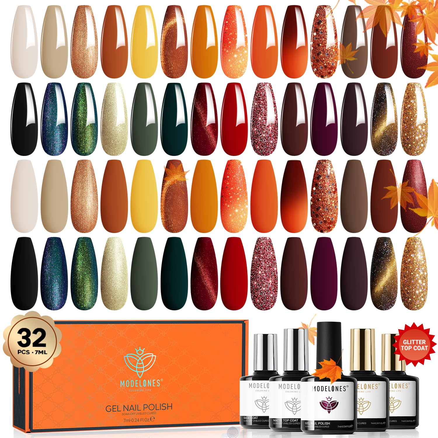 modelones 32 PCS Gel Nail Polish Set, Special Gel Polish with 28 Colors Fall Gel...