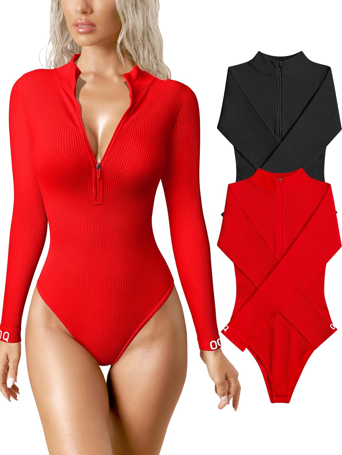 OQQ Women's 2 Piece Bodysuits, Special Sexy Ribbed One Piece, Innovative Long Sl...