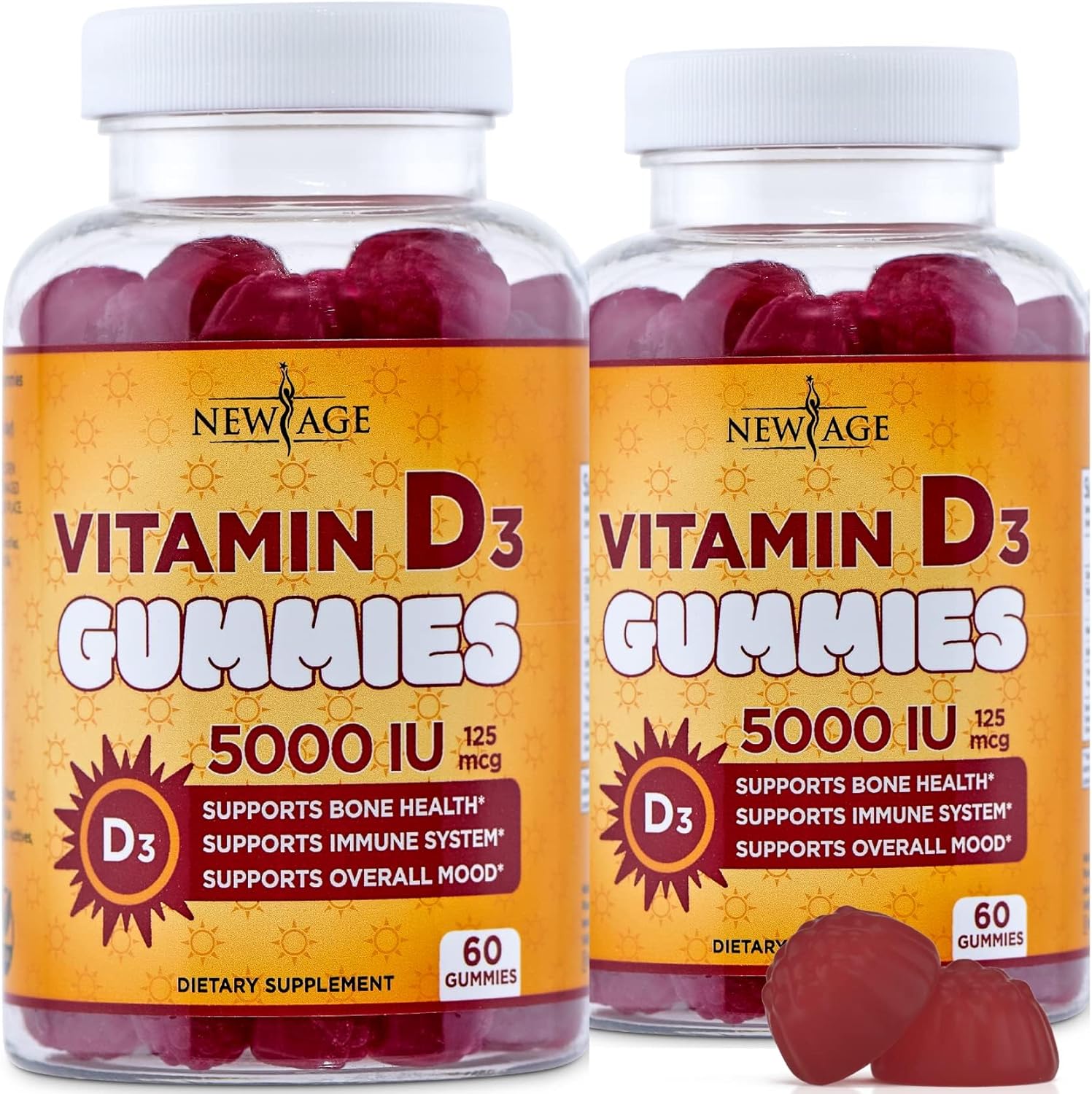 NEW AGE Vitamin D3 5000 IU 125mcg Gummies - Support Immune Support, Strong Bone...