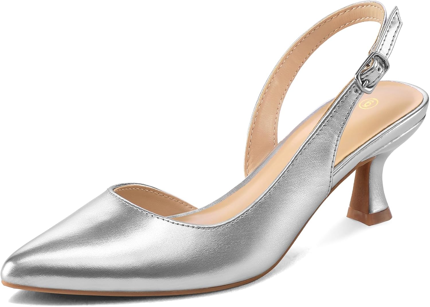 Mysoft Women's Pumps, Special Slingback Kitten Heels, Sexy Metallic Silver Weddi...
