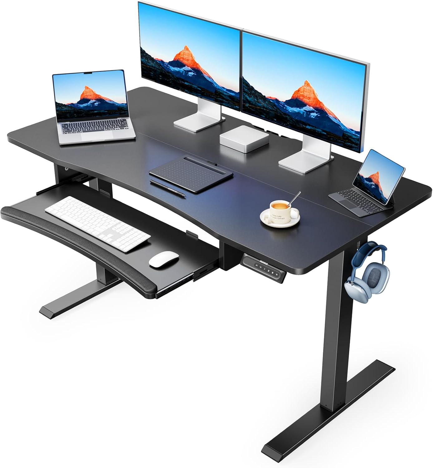 HUANUO 48" x 24" Electric Standing Desk with Large Keyboard Tray(26.7"), Adjusta...
