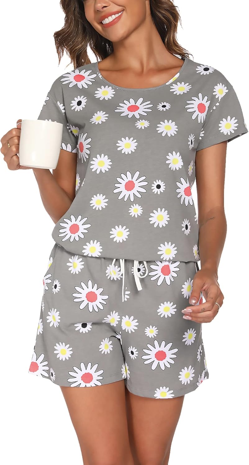 ENJOYNIGHT Cute Pajama Sets for Women Sleepwear Print Tee and Shorts Pajama Set...
