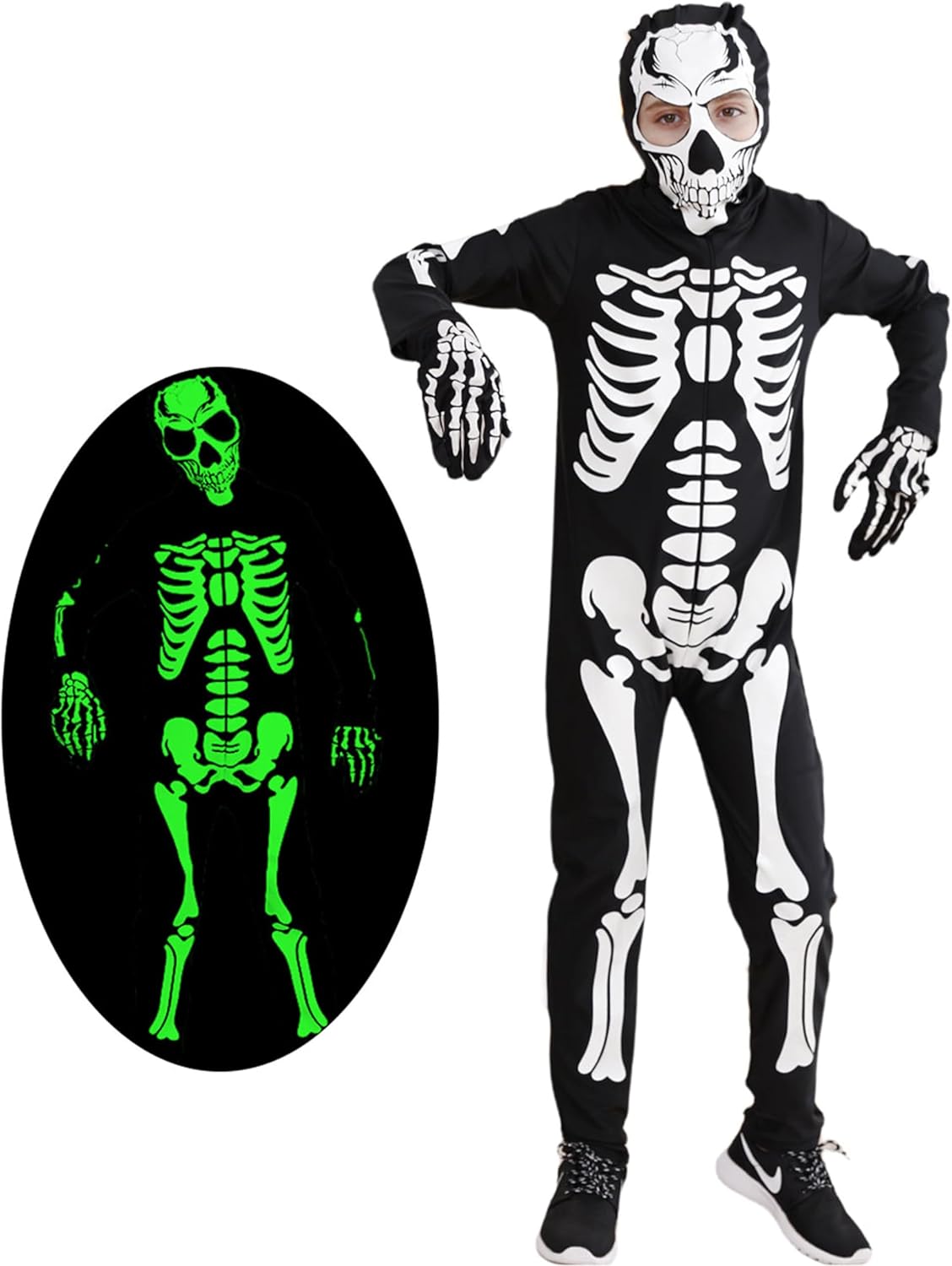 Belovecol Halloween Skeleton Costume Unisex Kids Glow in the Dark Skeleton Jumps...