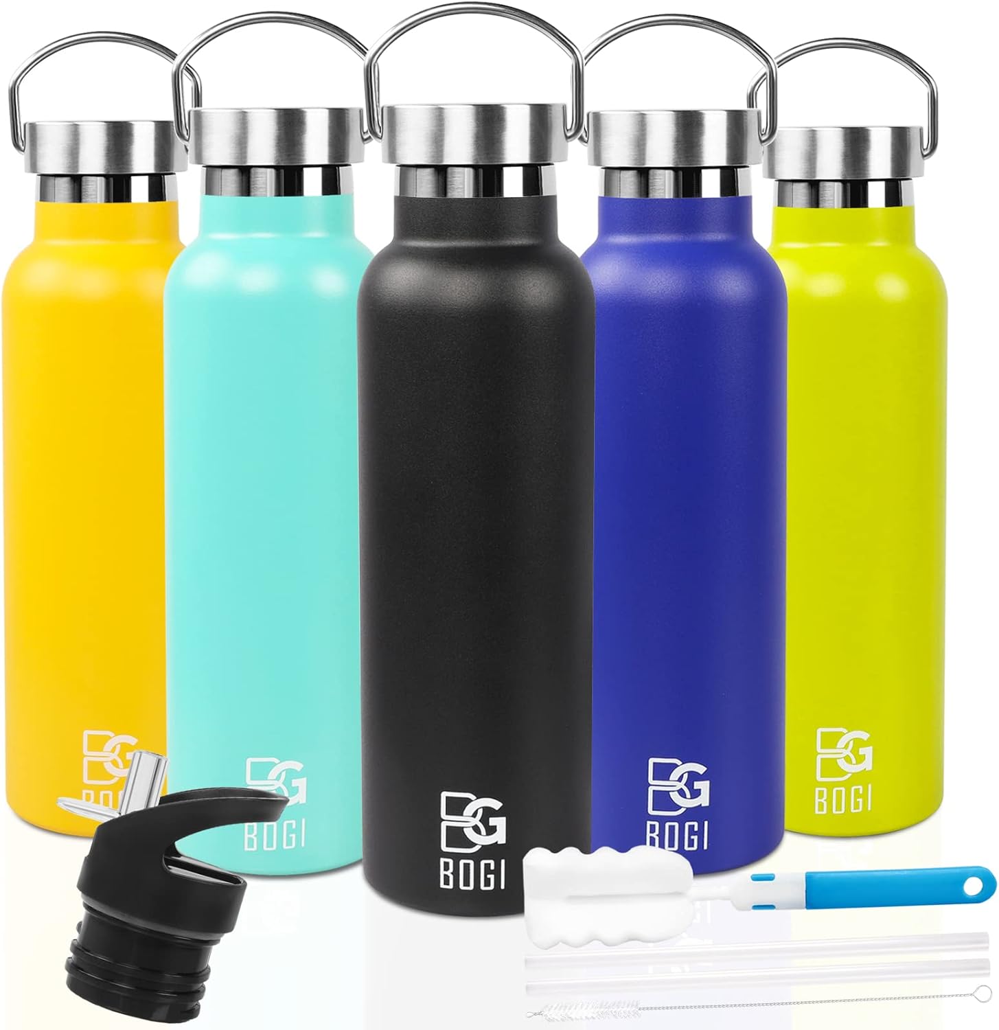 BOGI Insulated Water Bottles with Straw-600ml Stainless Steel Water Bottle Metal...