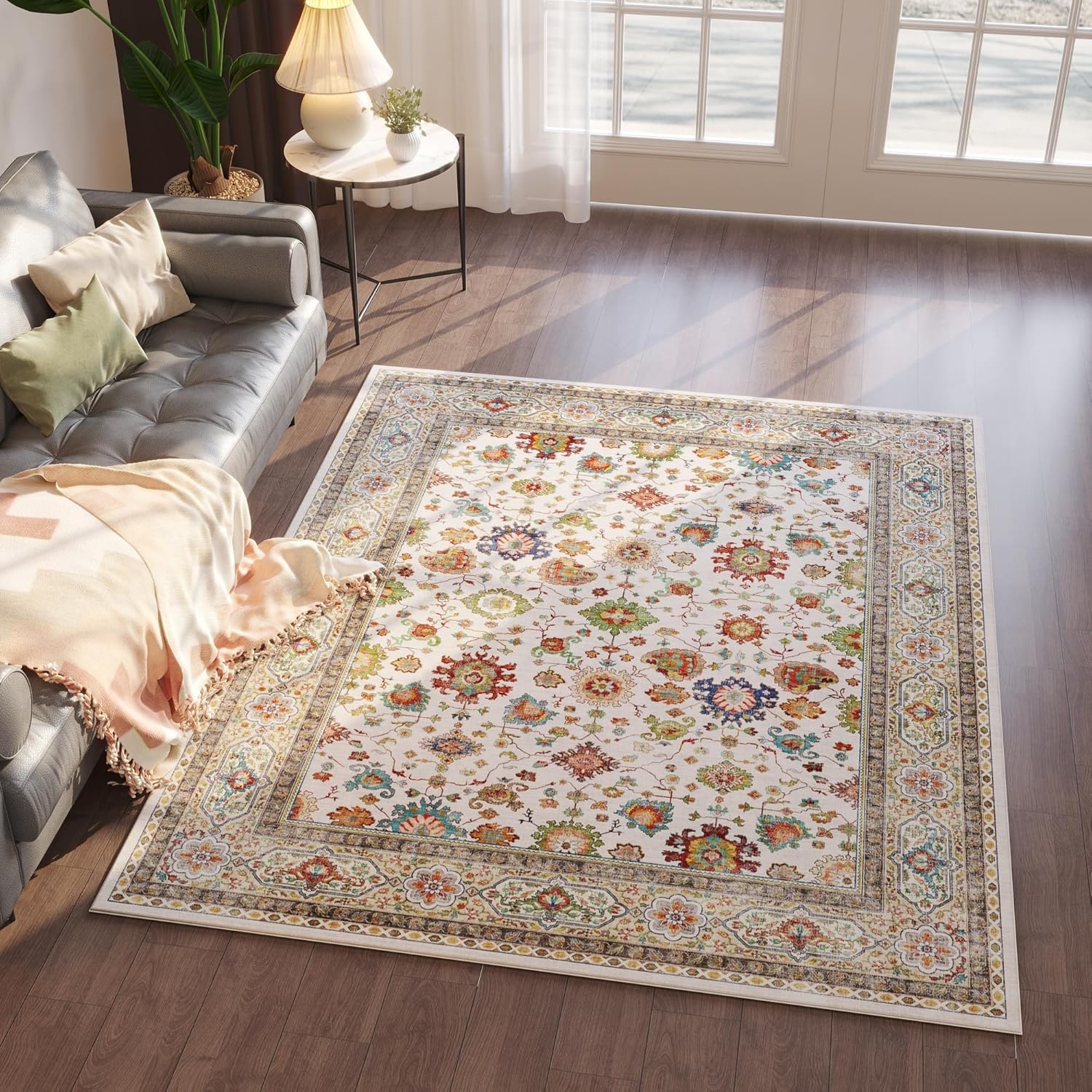 Area Rug 4x6 Rug Washable Boho Rugs Non Slip Low Pile Small Carpet for Bedroom,...