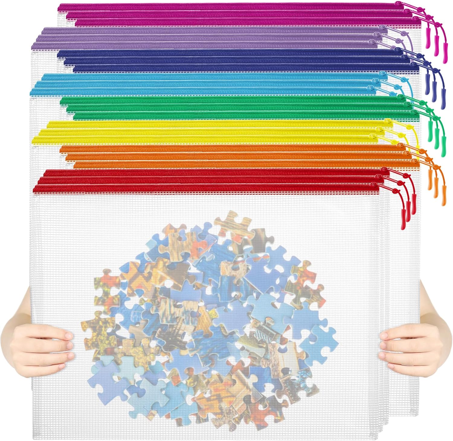 24pcs Mesh Zipper Pouch File Bags Puzzle Storage Bags, A3 17x12 Inches Large Reu...