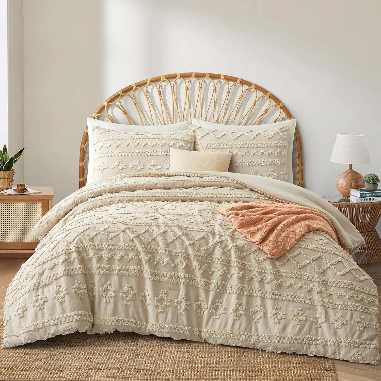 Oli Anderson Beige King Comforter Set, Special Tufted Geometry Bedding Set, Affo...