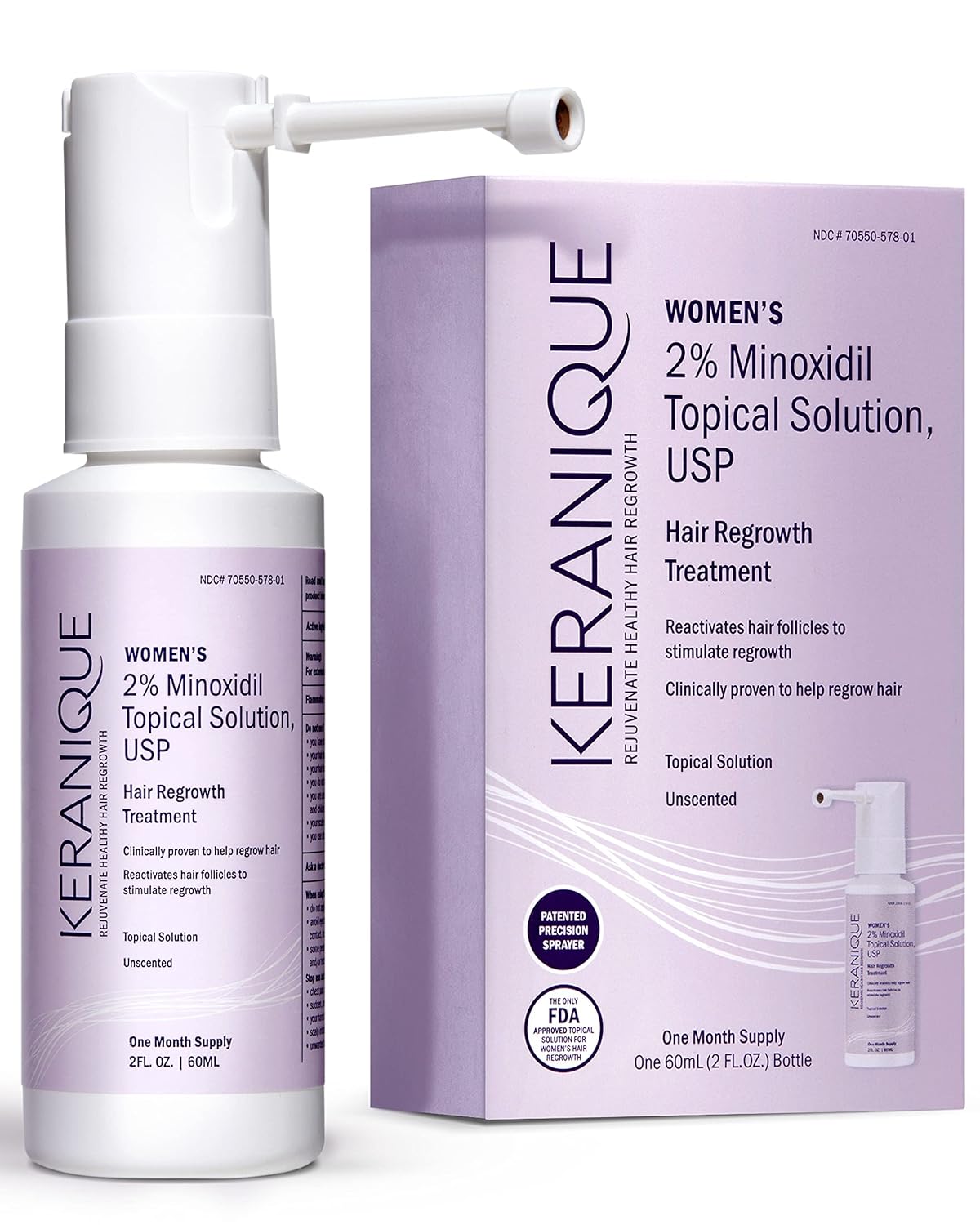 Keranique Hair Regrowth Treatment for Women - 2% Minoxidil for Hair Growth & Thi...