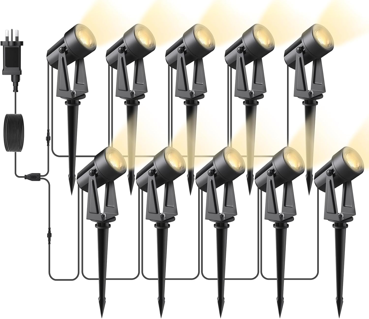 Svater Garden Spotlights Mains Powered, 32m 10-in-1 LED Landscape Lights 2W Warm...