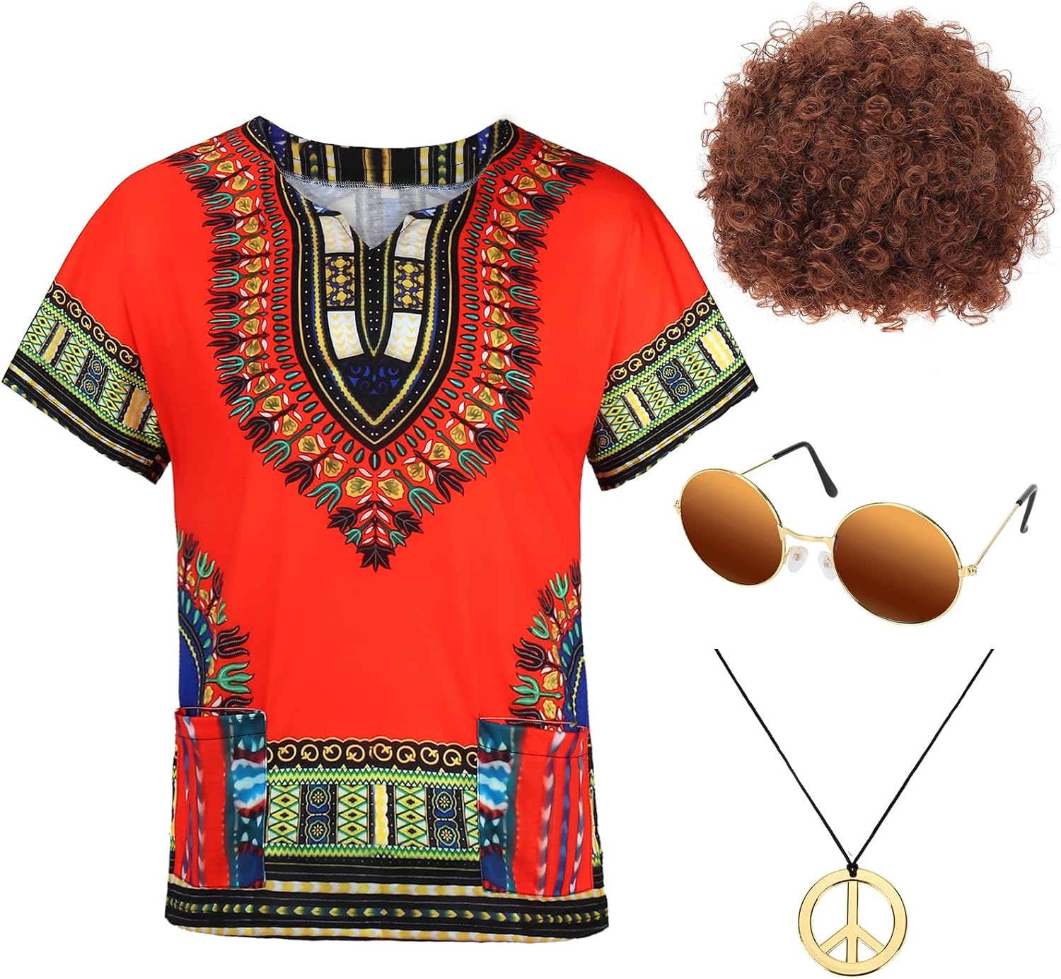 Ultrafun Hippie Costume for Men 60s 70s Hippie Outfits Afro T-Shirt Wig Accessor...