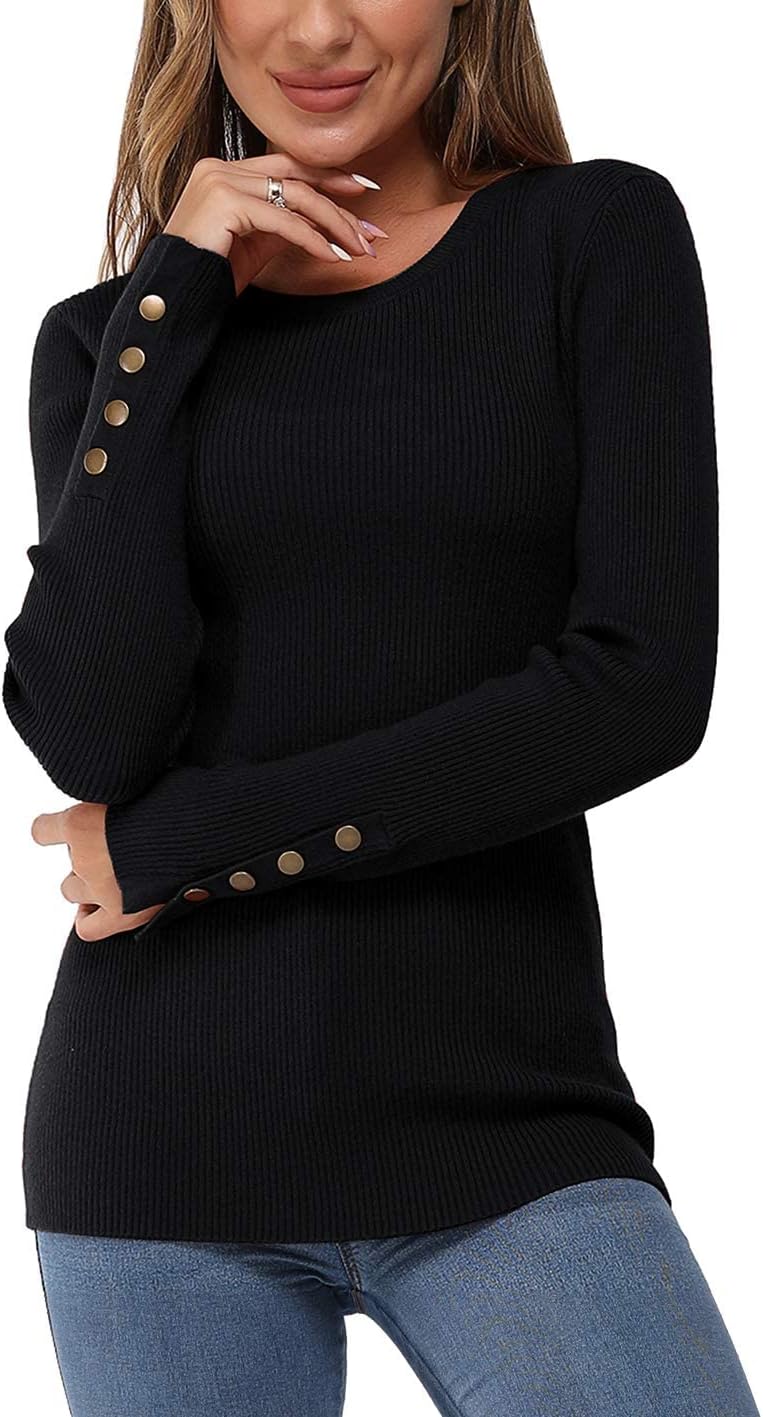 Newshows Women's Fall Fashion Sweater, Special Long Sleeve Crew Neck Button Stre...