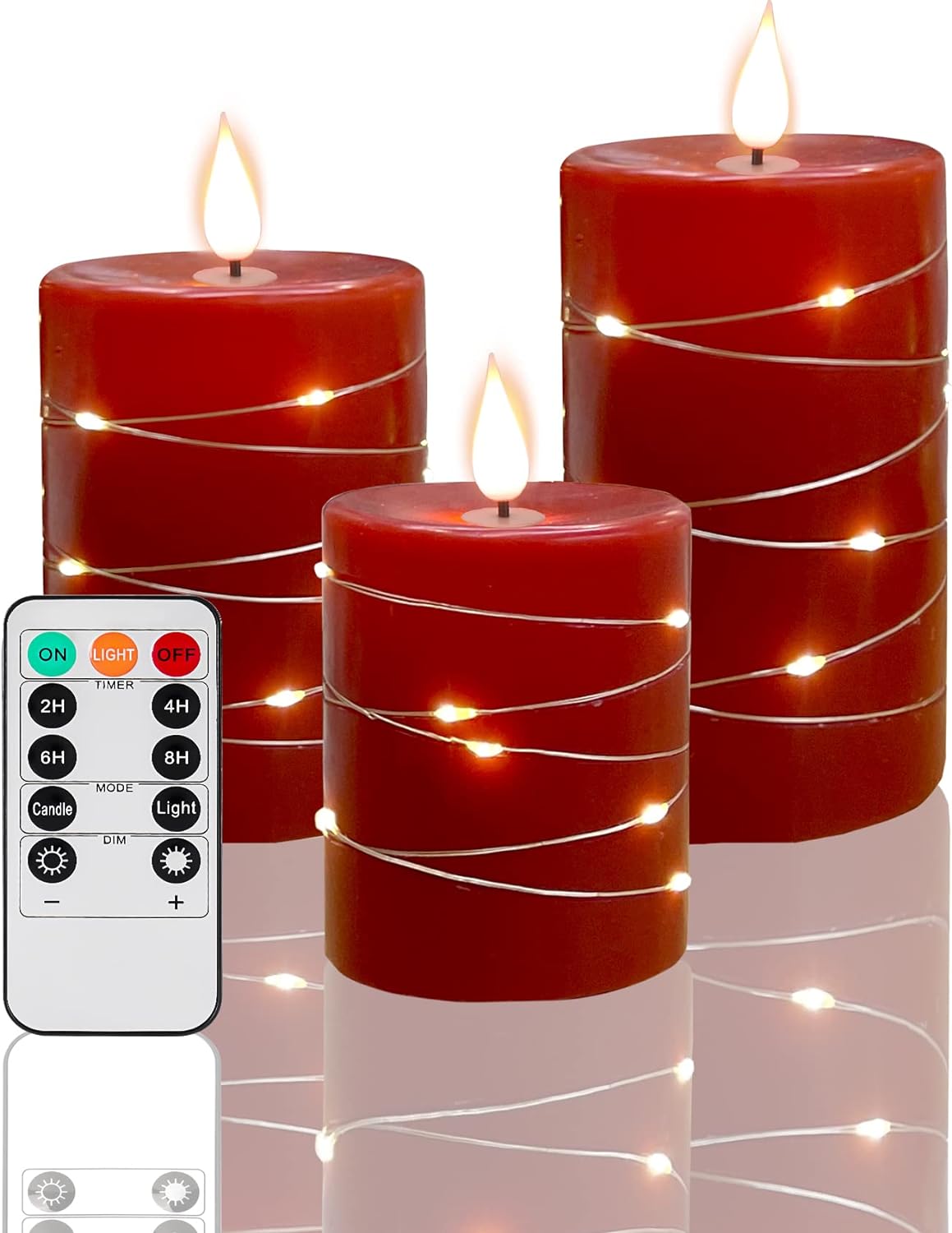 Flameless Candles, Special Red Flameless Candles with String Lights, High-Qualit...