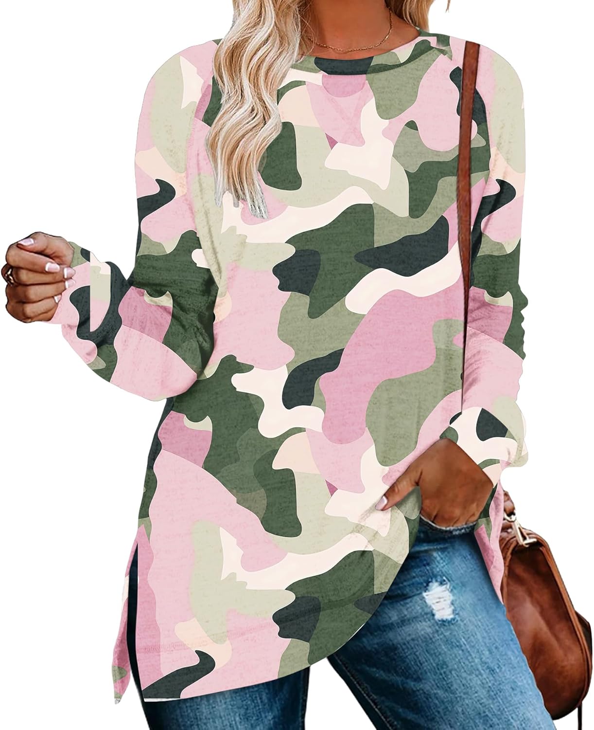 NILOUFO Womens Long Sleeve T Shirts, Trendy Casual Blouses, Unique Side Split Tu...