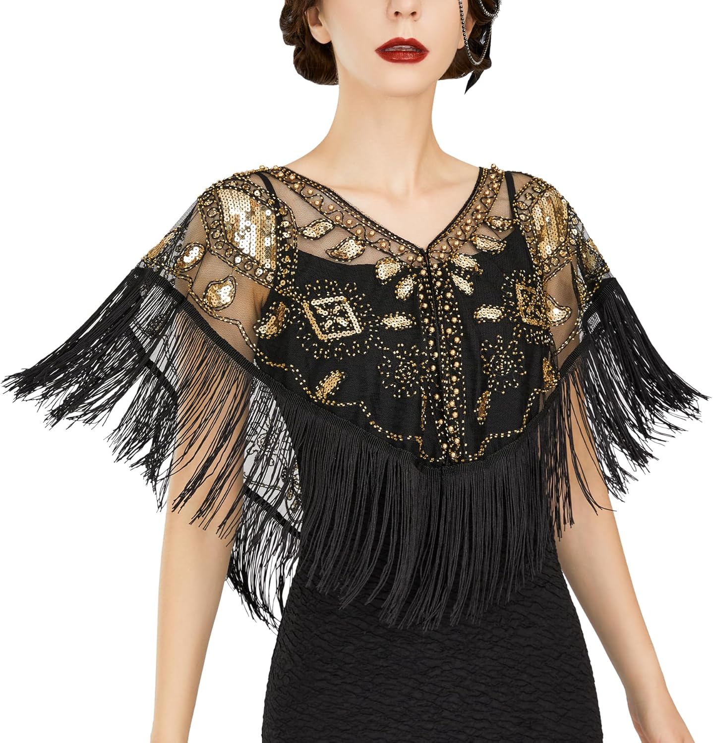 SWEETV Women's 1920s Shawl Wraps,Sequin Beaded Flapper Evening Shawls for women...