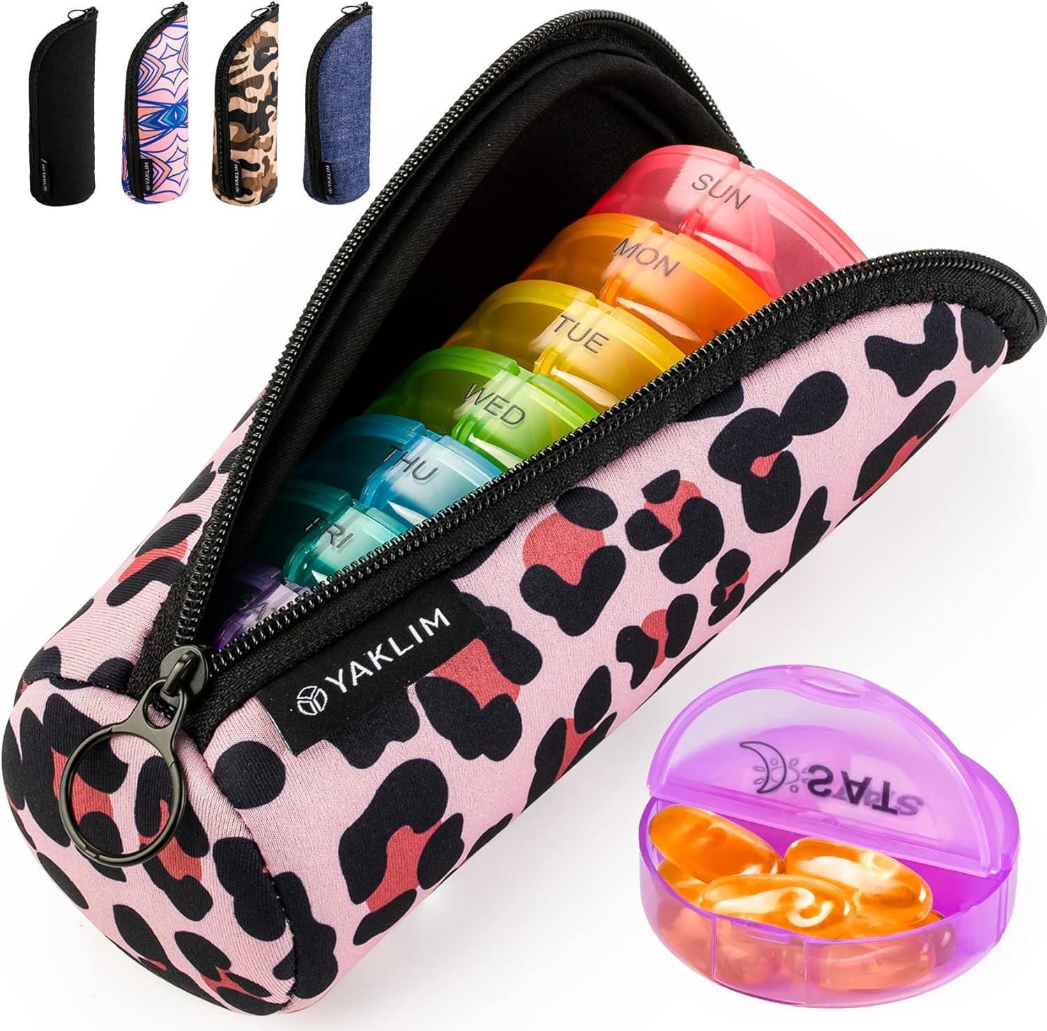Weekly Pill Organiser 2 Times A Day, Pill Box 7 Day with Zipper Neoprene Case fo...