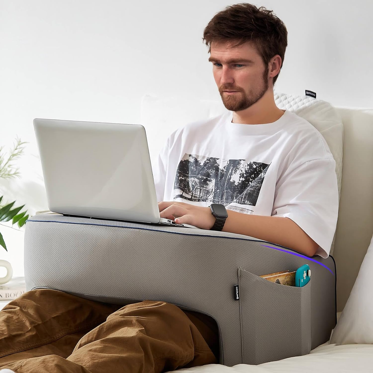 Soft Lap Desk Pillow for Adult, Extra Large Reading Pillow with Pocket, Arm Rest...