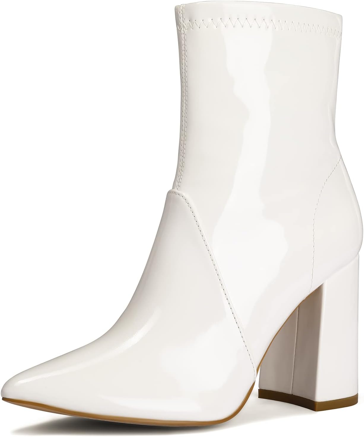mysoft Women's GoGo Boots Mid Calf Block Heel Ankle Boots Pointed Toe Patent Lea...