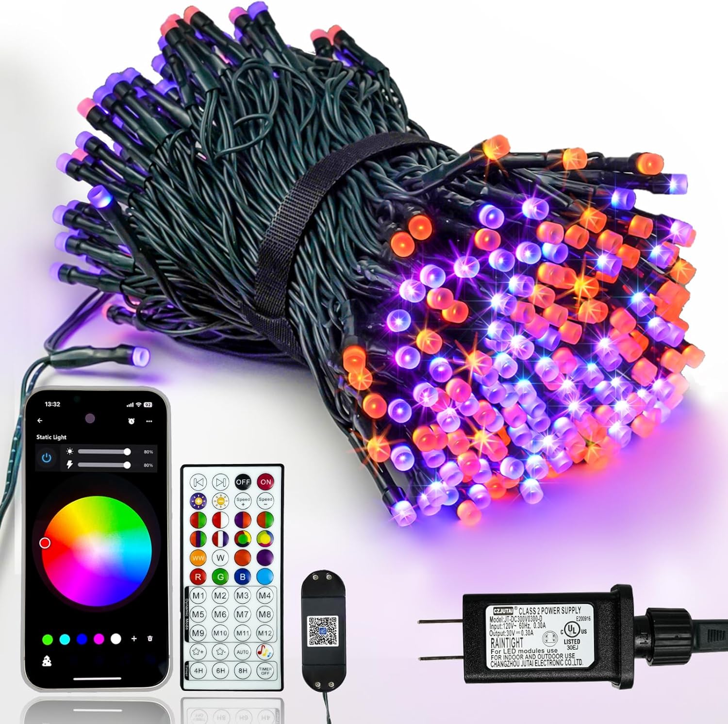 Smart Color Changing Halloween Lights with Remote & APP, 113FT 300LED RGB Dimmab...