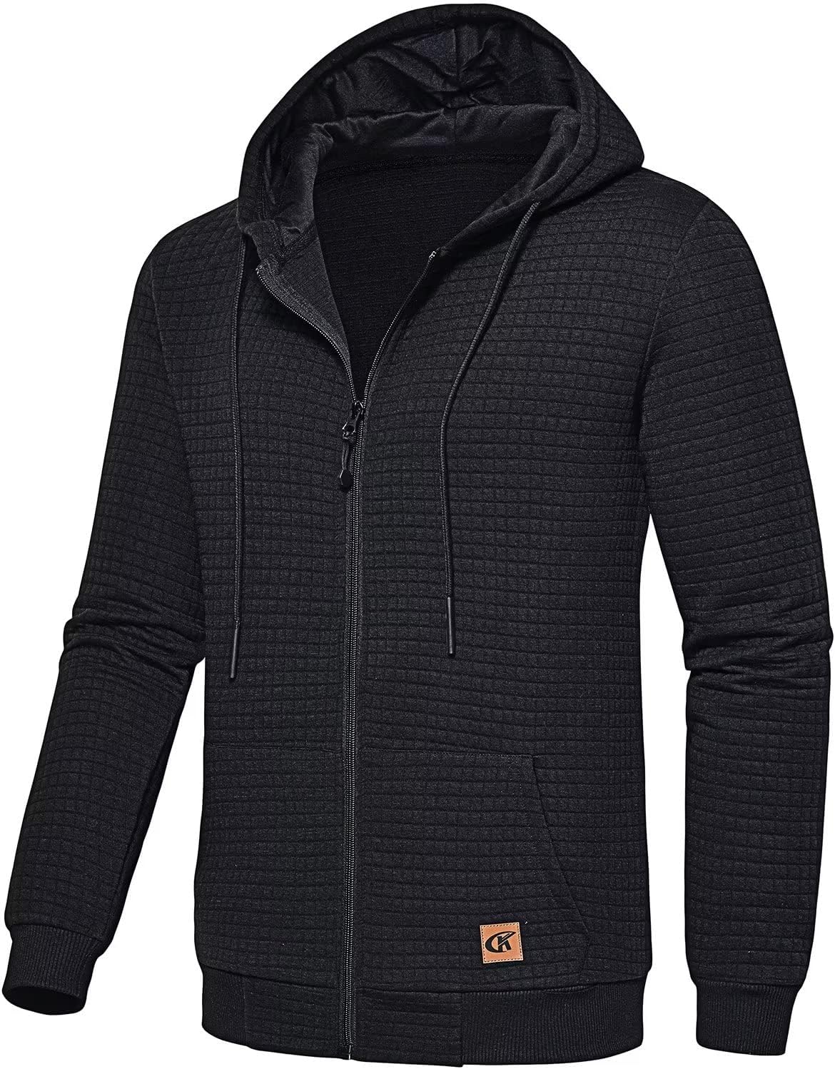 Men's Jacquard PlaidCloth Lightweight Zipper Hoodie Sweatshirt Jacket Large Blac...