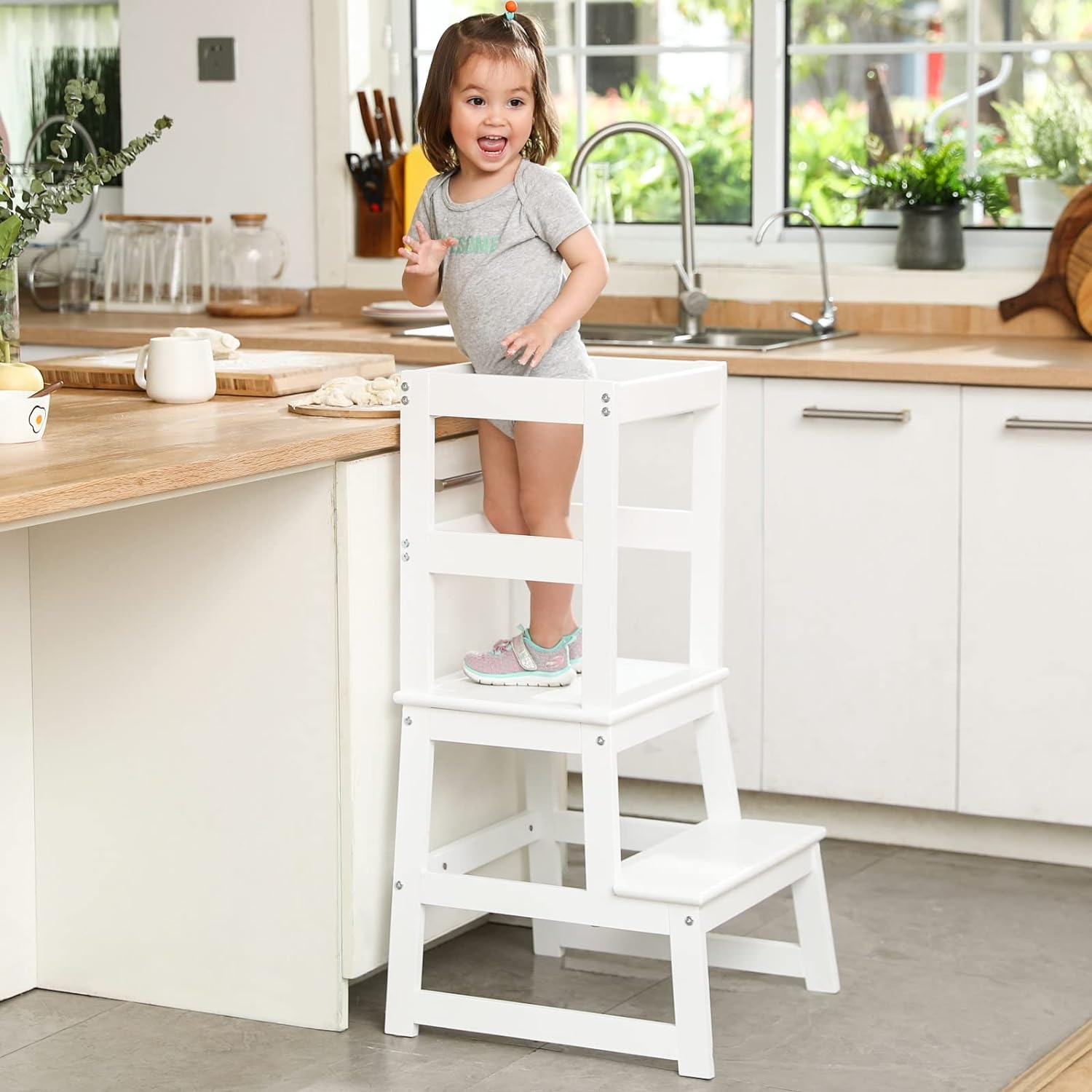 Kids Kitchen Step Stool, Special Step Stool with Safety Rail, Unique Solid Wood...