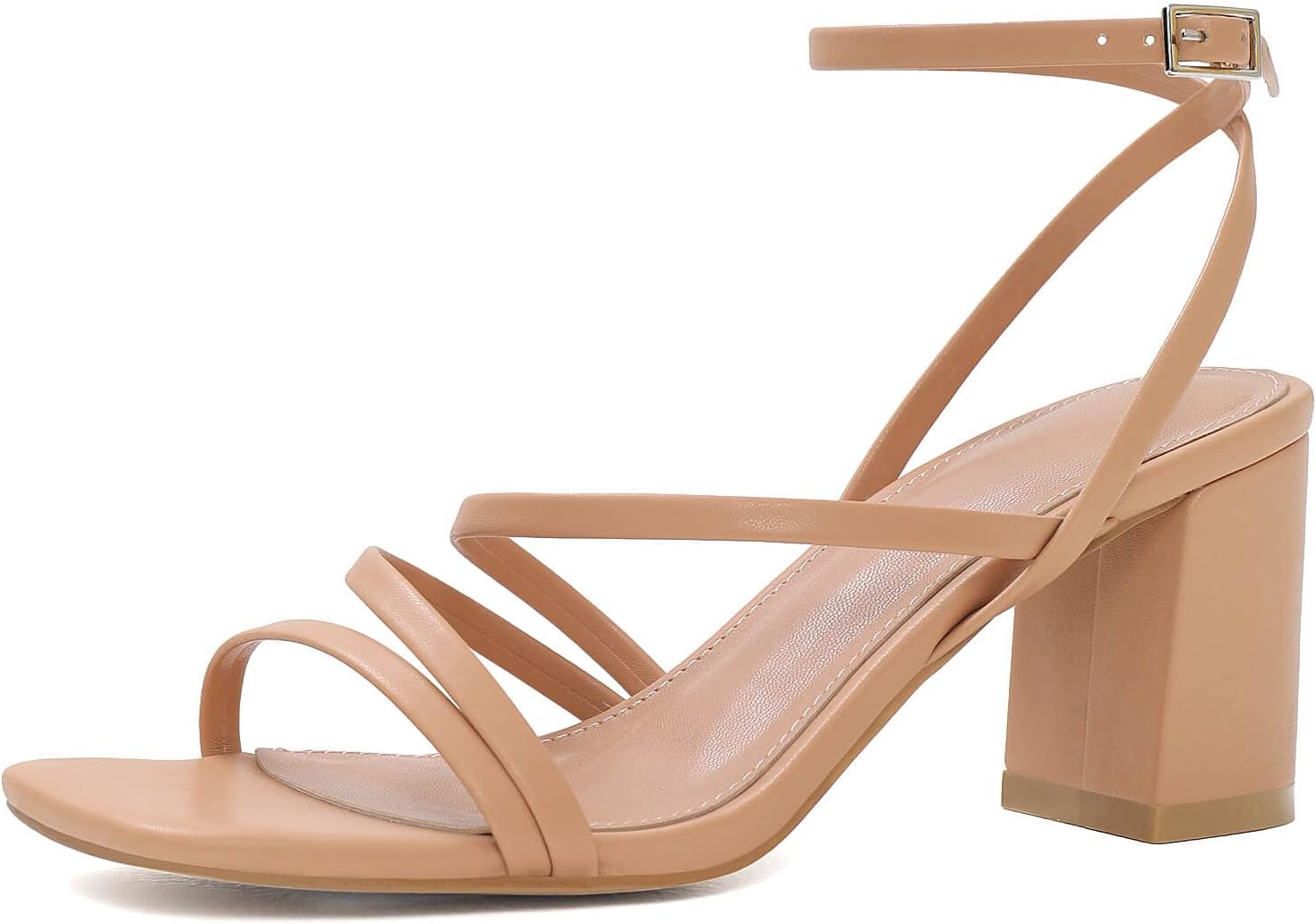 LACUONE Strappy Heels for women Block Heels Square Toe Chunky Ankle Buckle Pump...