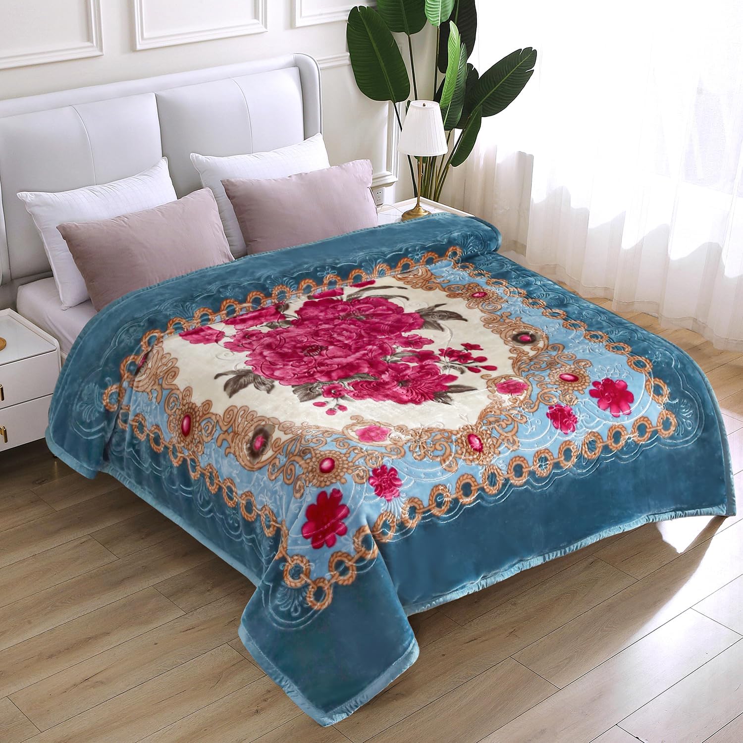 JYK Korean Mink Fleece Blanket King Size 83'' x 91'', 5.7 Pounds - 2 Ply Reversi...