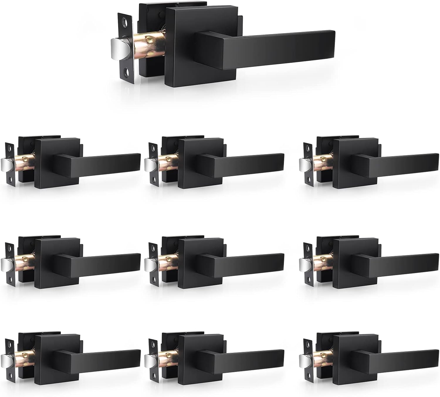 Probrico 10 Pack| Matte Black Passage Door Levers Interior Heavy Duty Square Doo...