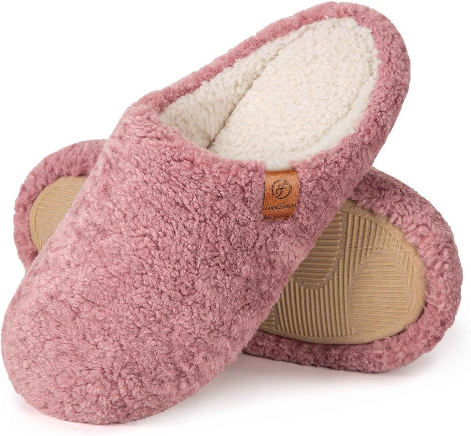 EverFoams Women's Fuzzy Slip-on Slippers Soft Comfy Memory Foam Indoor House Sho...