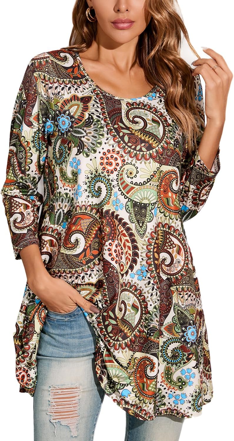 Enmain Womens Casual Tunic Tops Long Sleeve Ladies Longline Tunic Blouse Shirts...