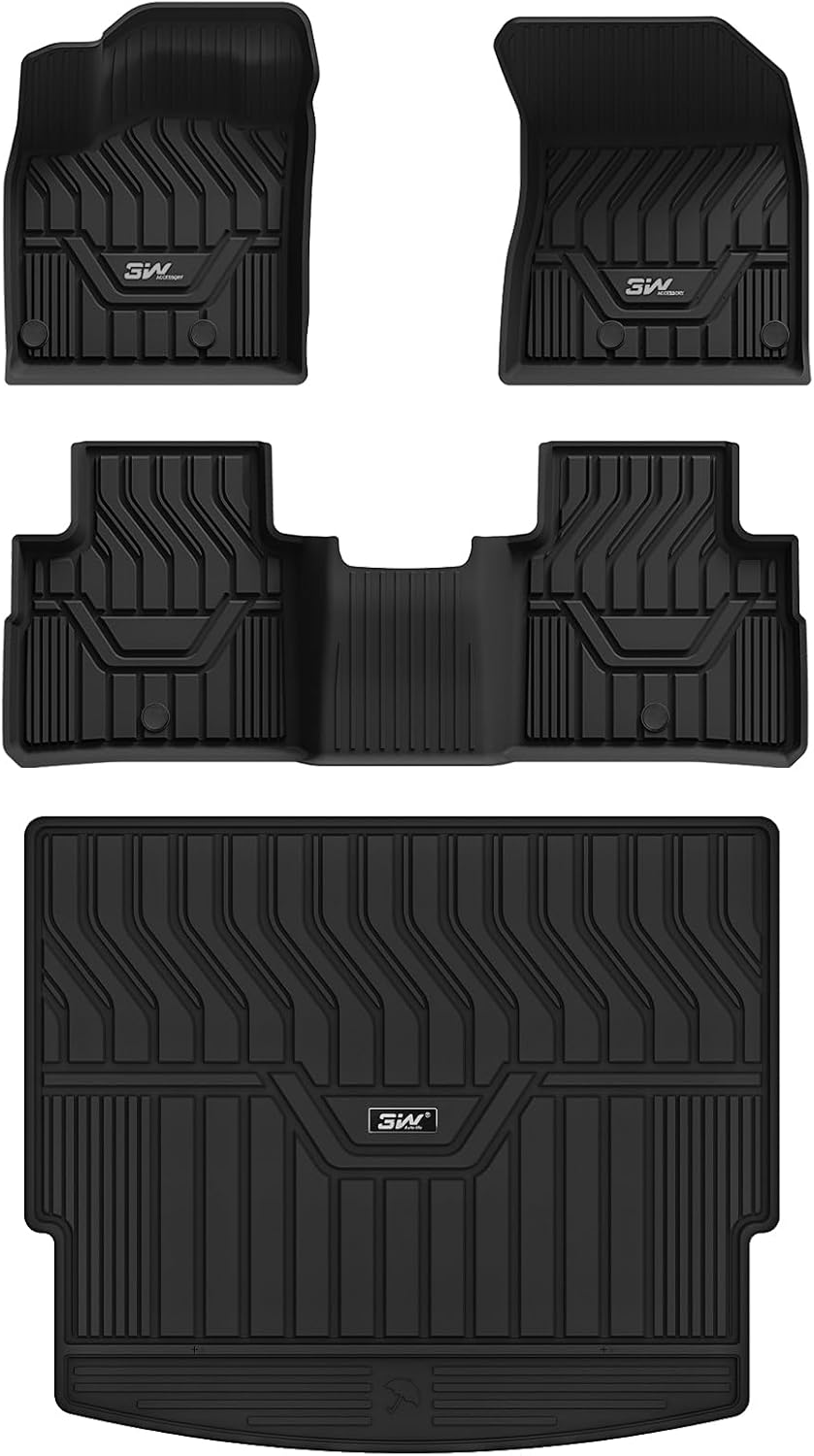 3W Floor Mats & Cargo Mats for 2021-2024 Nissan Rogue, Custom Fit TPE All Weathe...