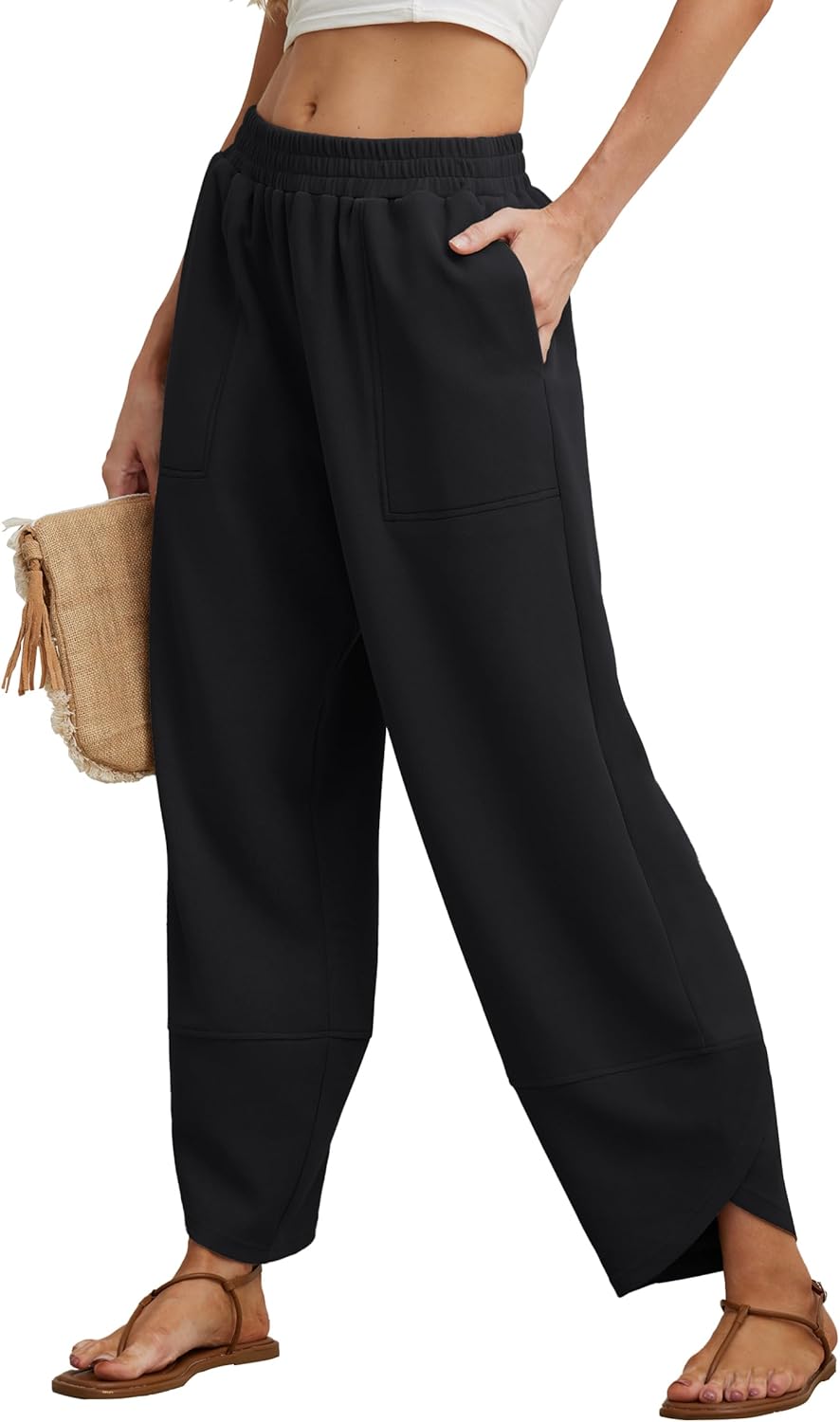 Womens Wide Leg Harem Pants Casual Loose Elastic Waist Solid Color Comfy Palazzo...