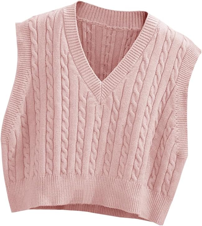Lailezou Women's V-Neck Knit Sweater Vest Solid Color Argyle Plaid Preppy Style...
