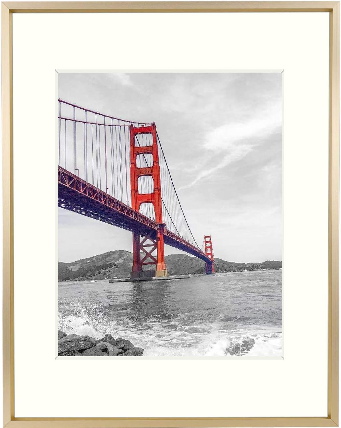 Frametory, 11x14 Aluminum Photo Frame with Ivory Color Mat for 8x10 Picture & Re...