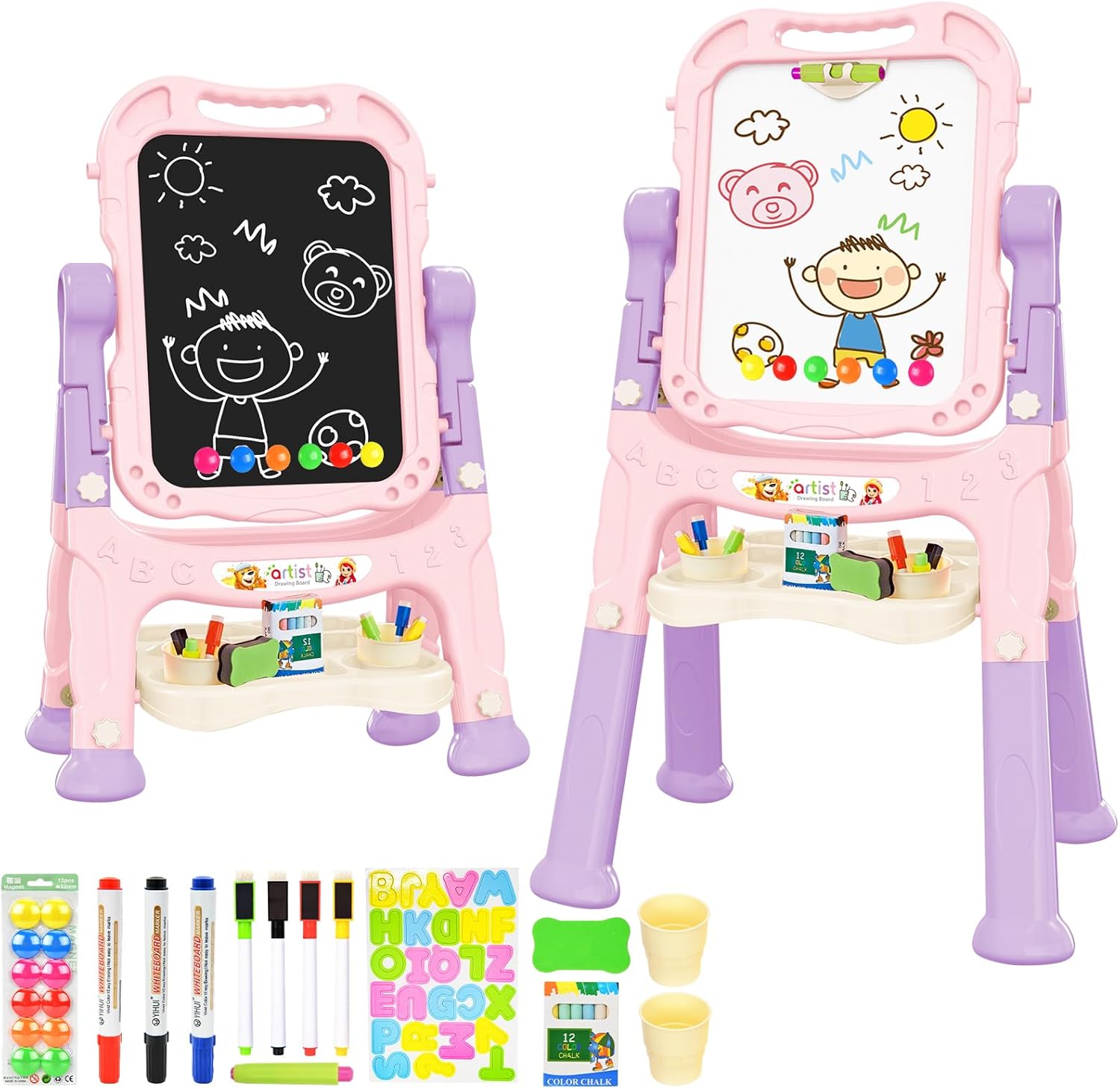Amagoing Easel for Kids, Adjustable Standing Art Easel for Toddler, Double Magne...