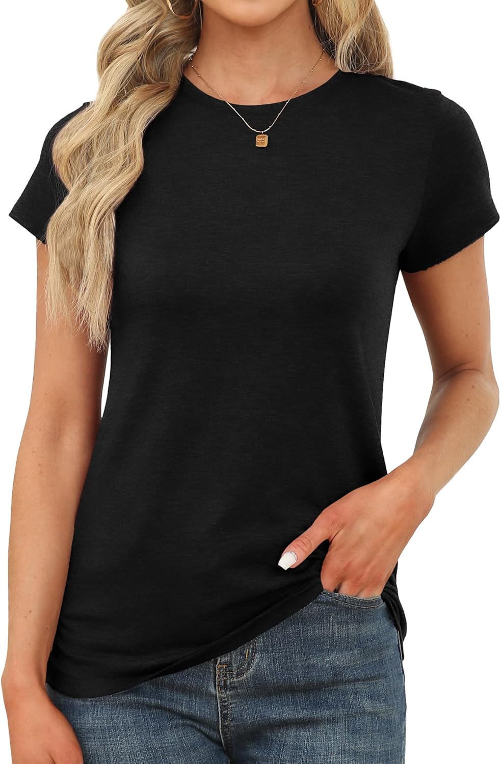 Memorose Womens Short Sleeve Tops Summer T Shirts Round Neck Causal Fashion Basi...