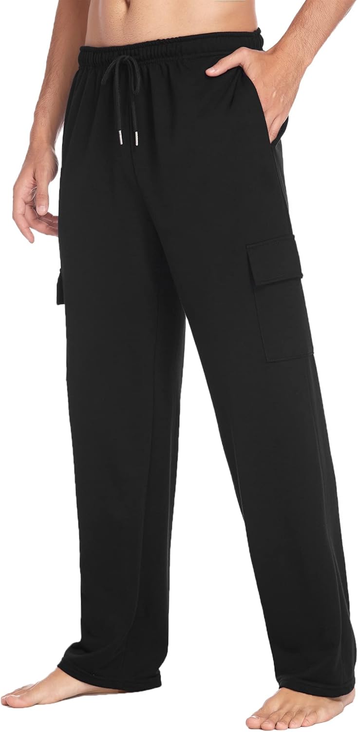 Deyeek Men's Cargo Sweatpants Open Bottom Baggy Sweat Pants for Mens Straight Le...