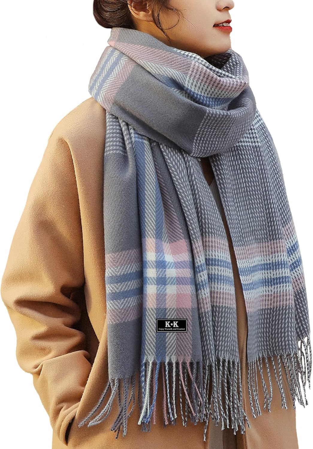 ECOMBOS Women Tartan Scarf - Winter Long Plaid Blanket Scarves Warm Check Pashmi...