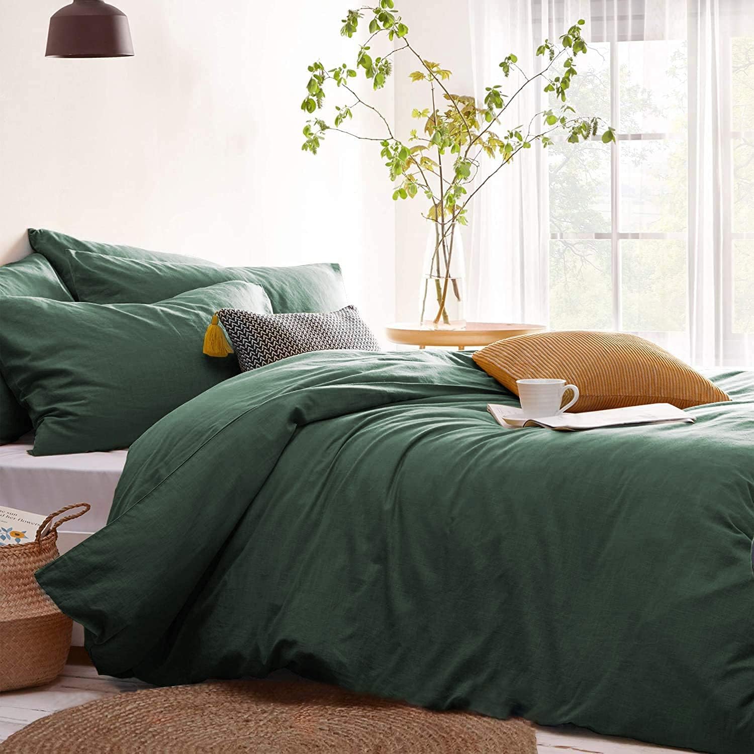 Lanqinglv Duvet Cover Set Dark Green Plain Microfiber Bedding Set King Size Quil...