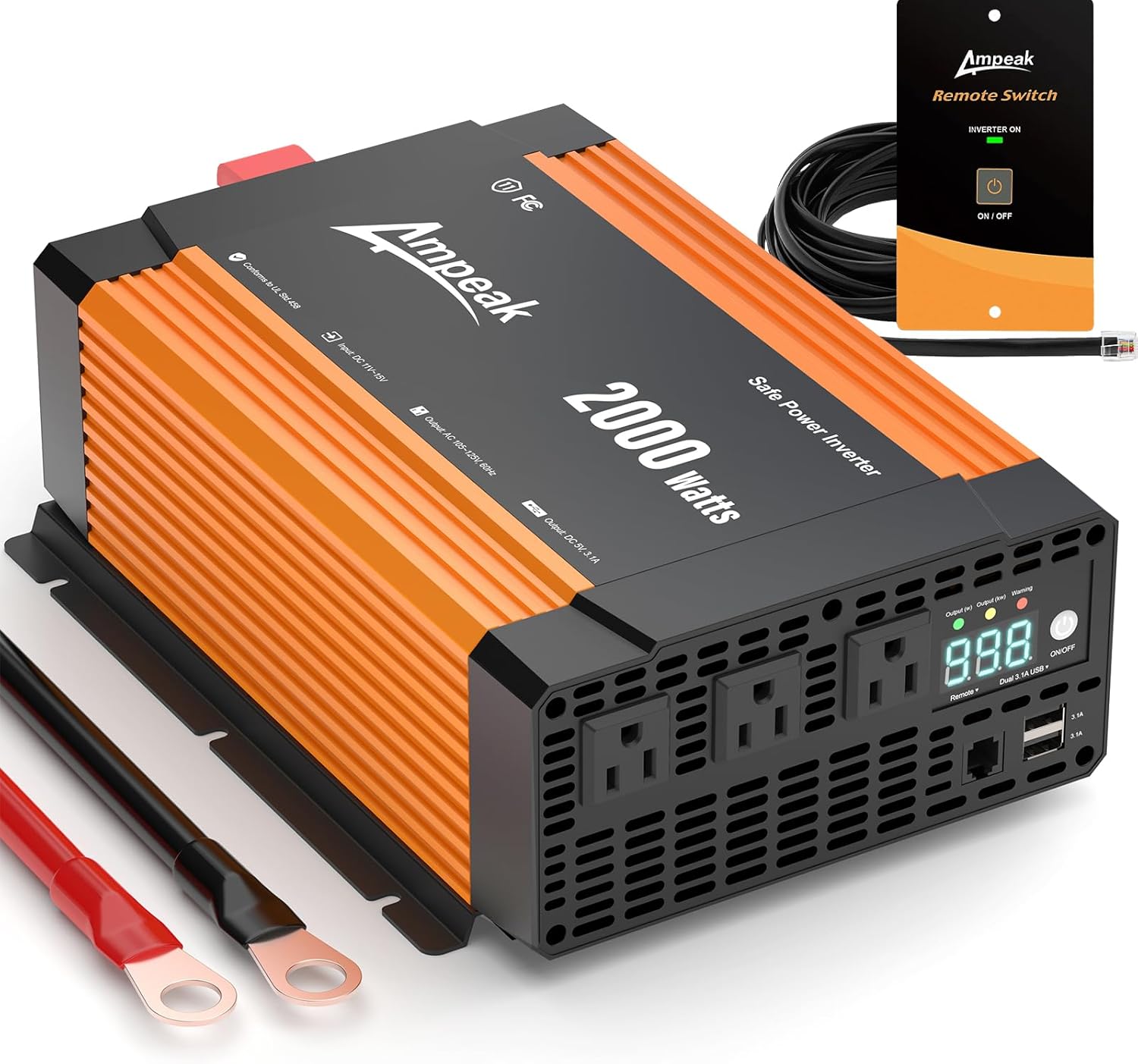 Ampeak 2000W Power Inverter Conversion Efficiency 89.37% Modified Sine Inverter...