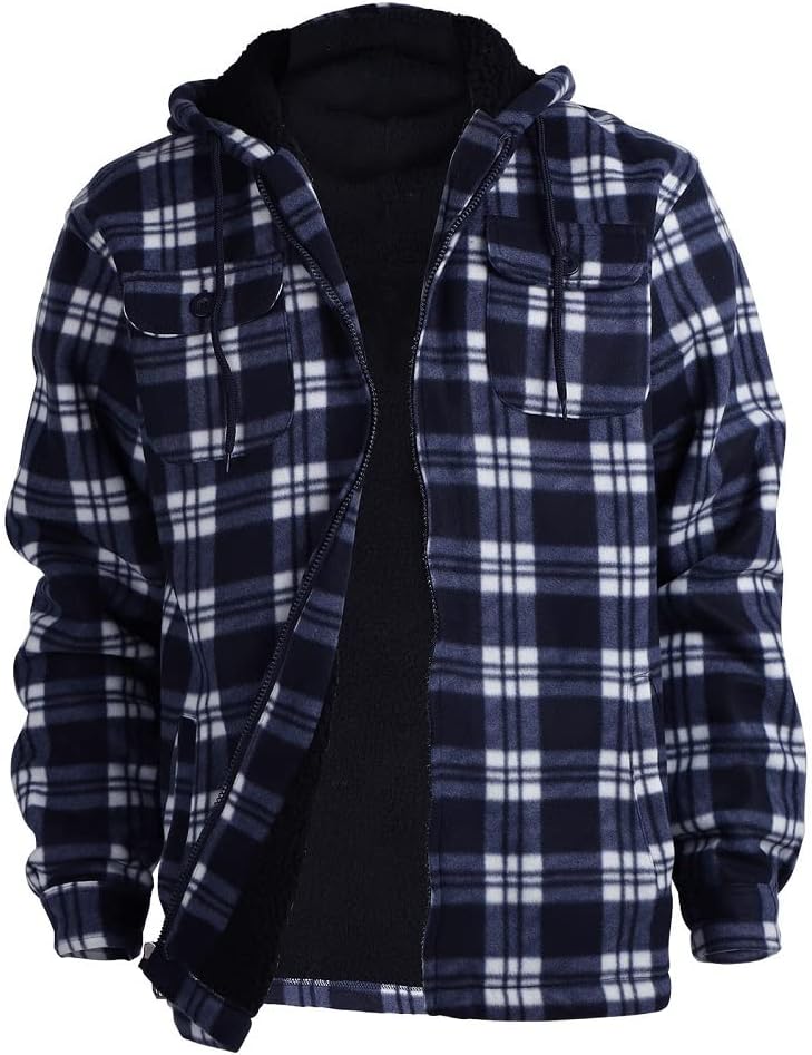Winter Sherpa Lined Fleece Plaid Flannel Jacket, Special Warm Jacket Men Plus Si...