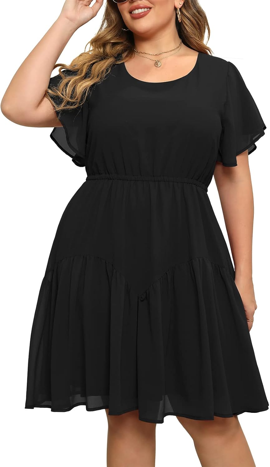 Nemidor Womens Dress, Special Casual Plus Size Summer Boho Chiffon Print Midi Sk...