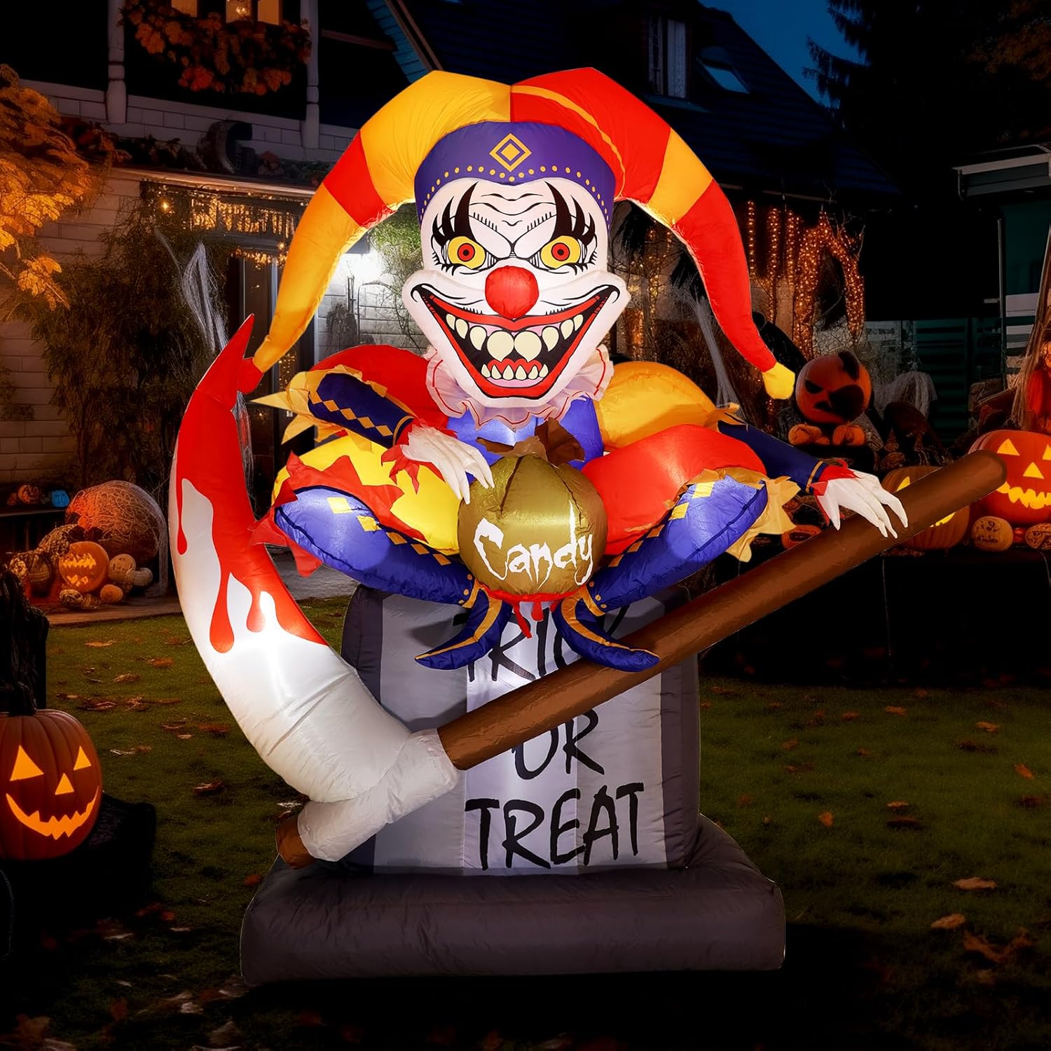 WBHome 6 Ft Halloween Inflatable Clowns Scythe Tombstone Outdoor Decorations, Da...