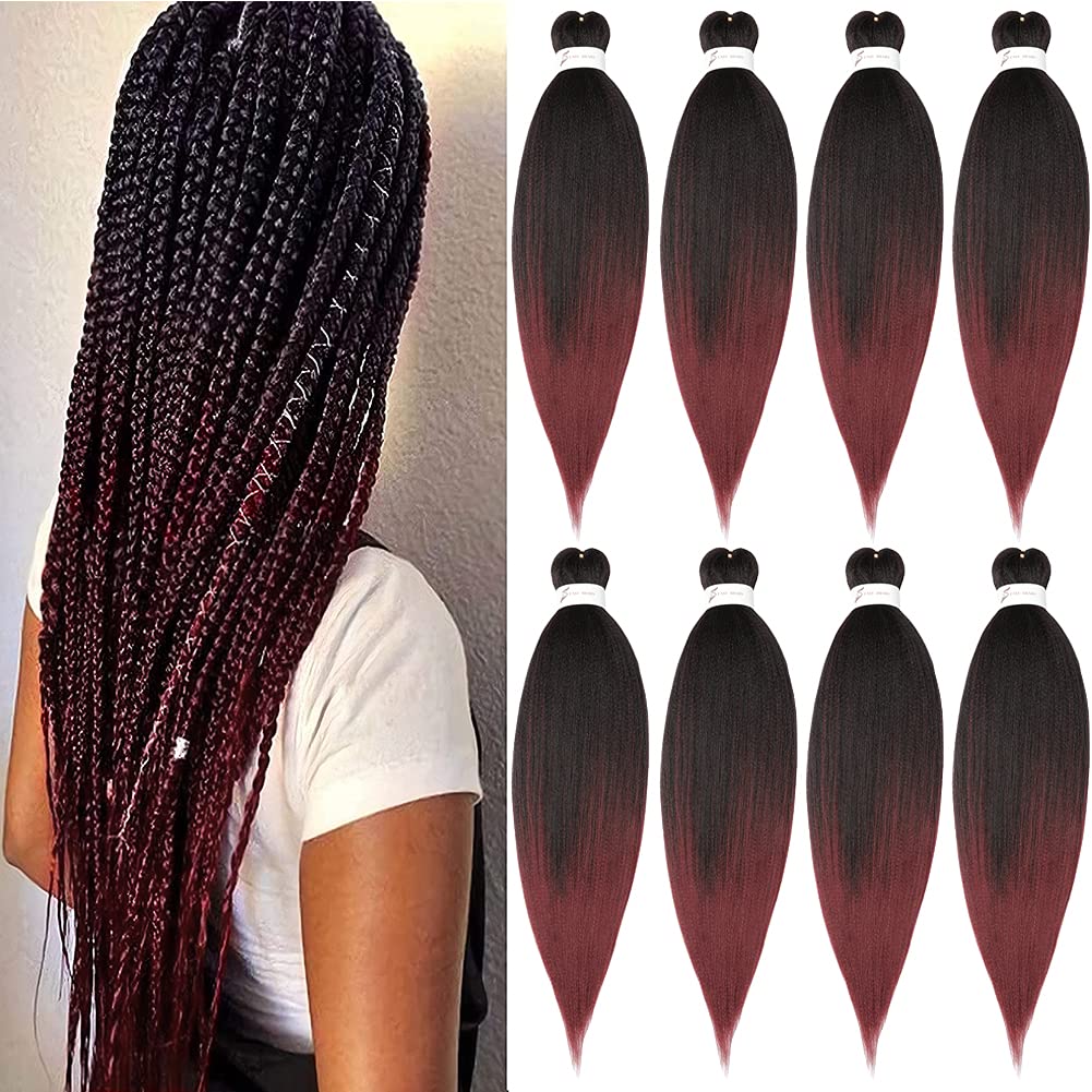 Pre-Stretched Braiding Hair Extension Ombre Black to Burgundy Professional Croch...