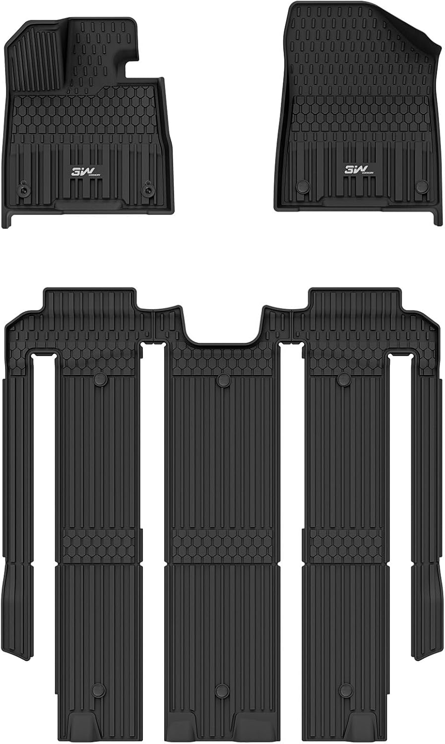 3W Floor Mats for Toyota Sienna 2021-2024, Special TPE All Weather Custom Fit Fl...