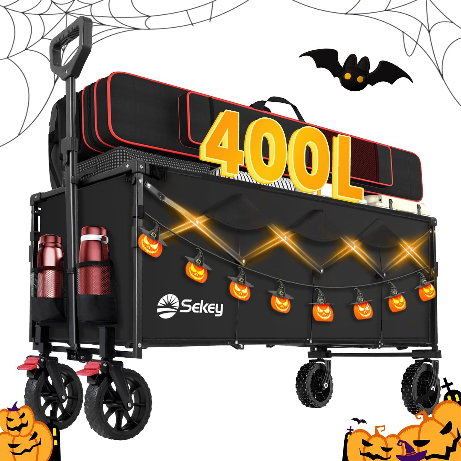 Sekey 43'' Extended Collapsible Wagon 400L Large Capacity, 440LBS Heavy Duty Fol...