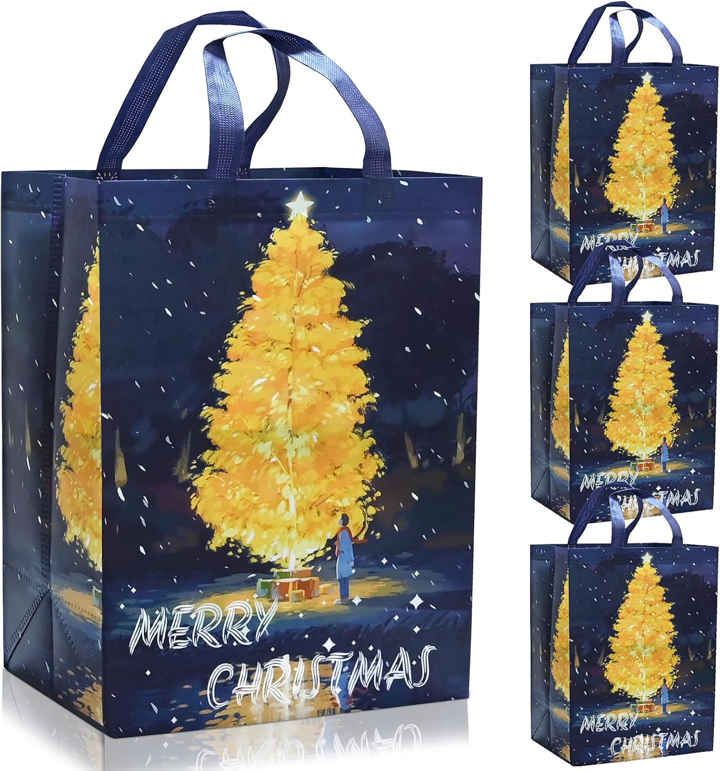 Christmas Tote Bags - 4 Pack Large Christmas Bags with Light -Emitting Christmas...