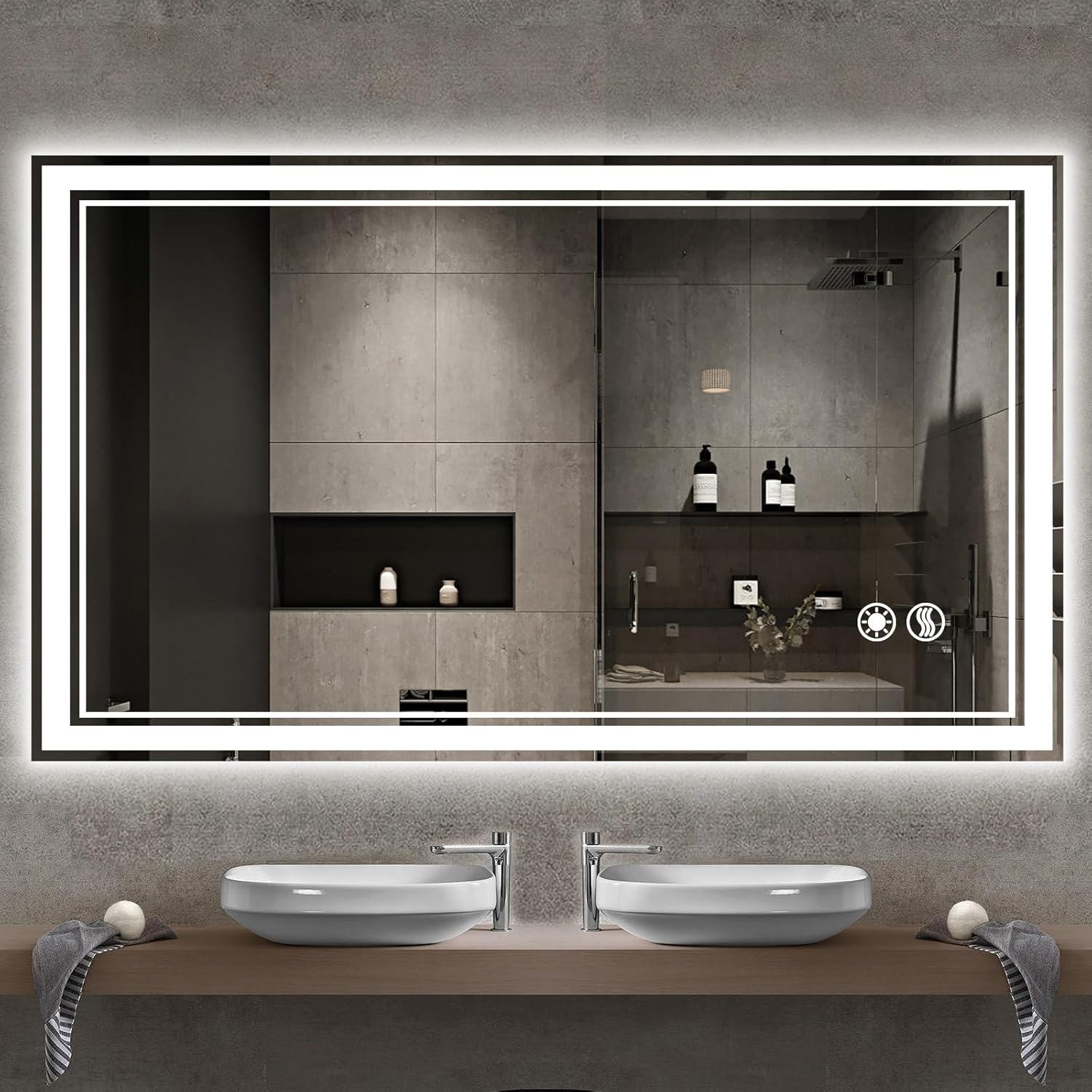 48 x 28'' LED Mirror for Bathroom Fogless Bathroom Mirror with LED Lights Steple...