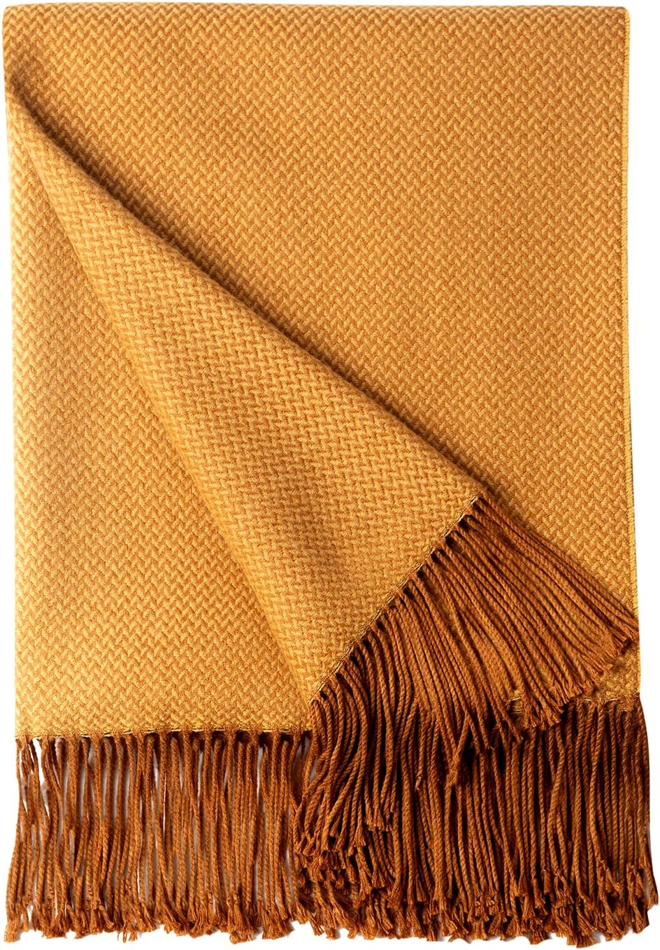 BOURINA Herringbone Throw Blanket Two Tone?Faux Cashmere Lightweight Soft Cozy C...