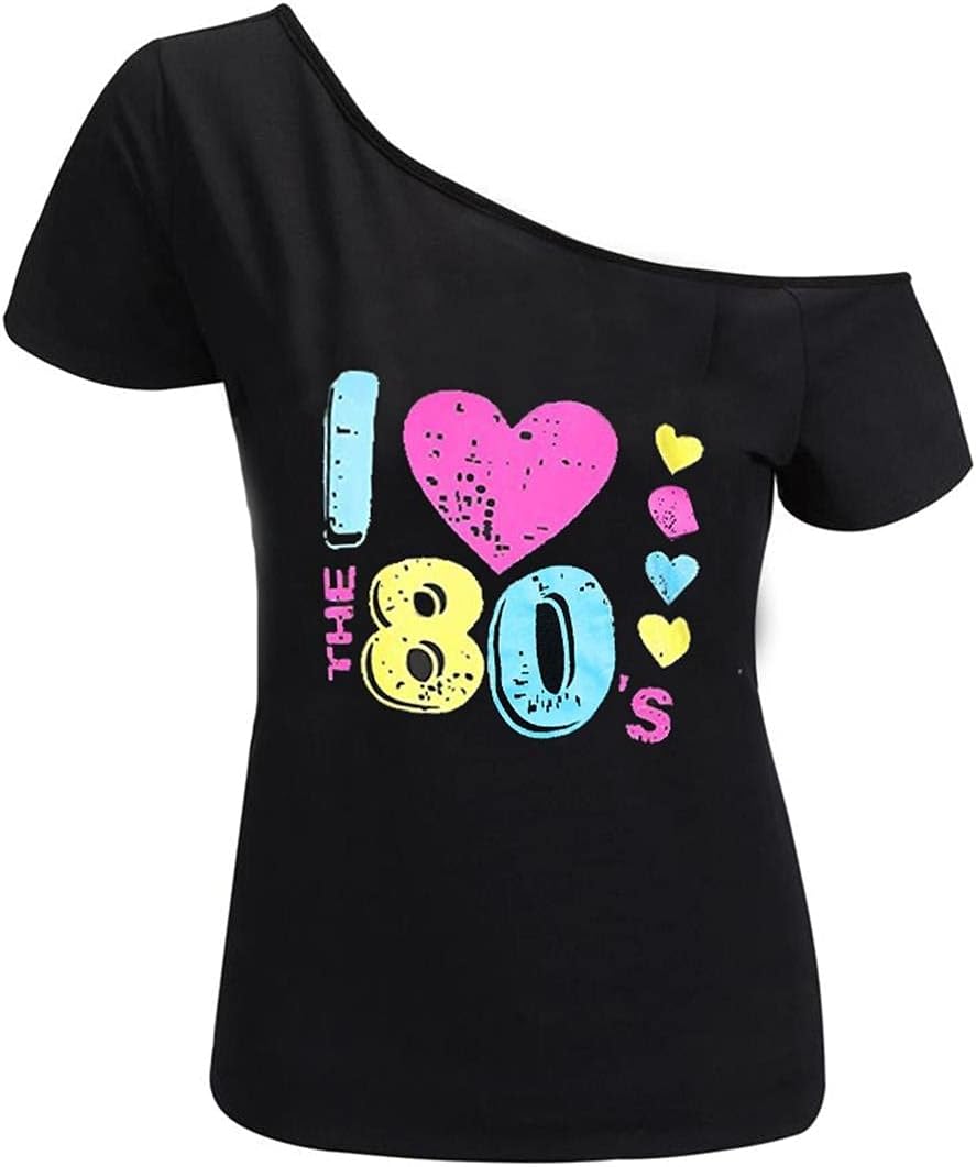 MAGICMK Women’s Short Lips Print Causal Off The Shoulder Plus Size T-Shirt Tops...